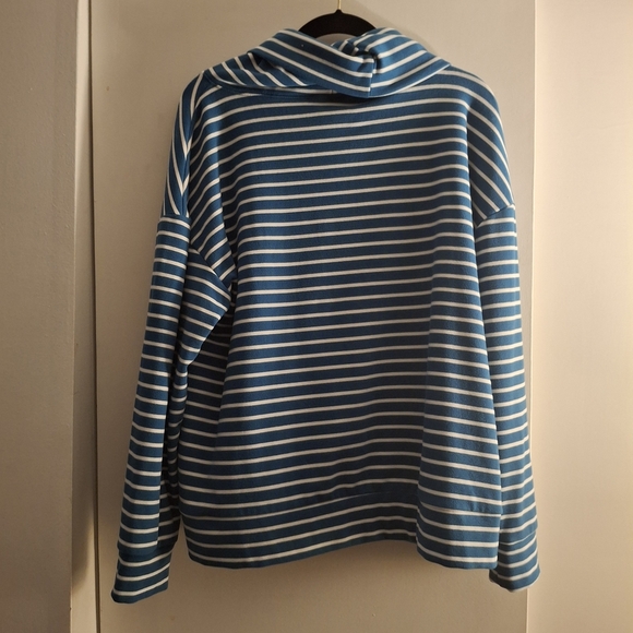 Time and Tru Women's Teal and White Striped Cowl Neck Sweater - Picture 2 of 7